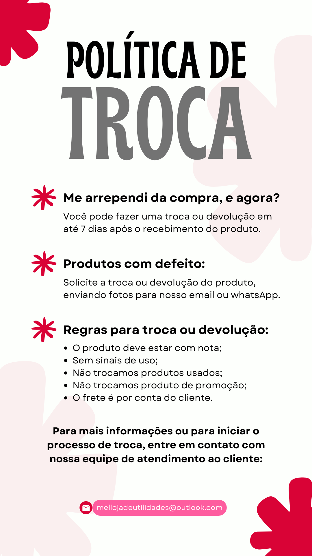 Story do instagram moderno política de troca para loja vermelho e rosa