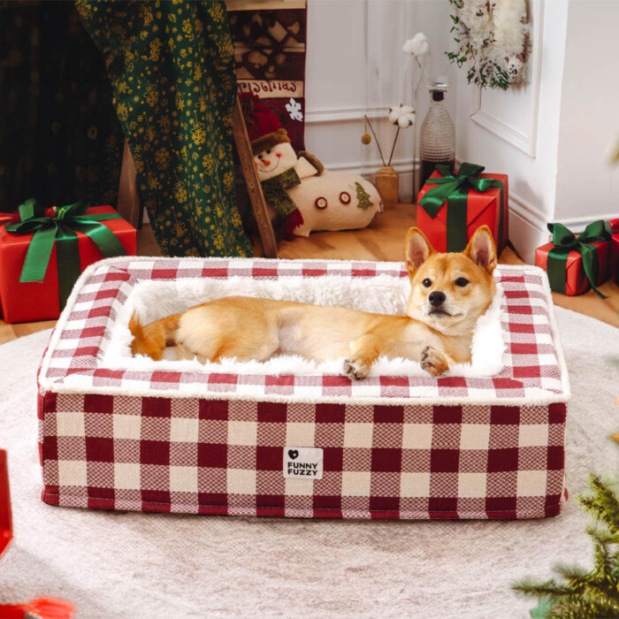 Clássica Cama Festiva Tartan Aconchegante para Cães Anti-ansiedade Calmante | Petz