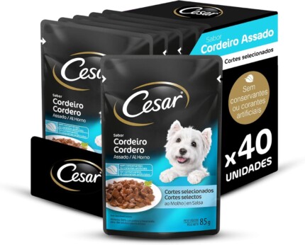 Pack Ração Úmida Cesar Sachê Cortes Selecionados Cordeiro Assado ao Molho Para Cães Adultos 85 g - 40 unidades | Petz