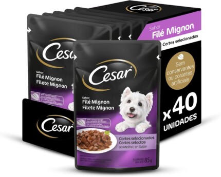 Pack Ração Úmida Cesar Sachê Cortes Selecionados Filé Mignon Para Cães Adultos 85 g - 40 unidades | Petz