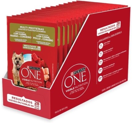 Pack Ração Úmida Purina One Cães Carne, Frango e Cordeiro - Com 15 Sachês 85g | Petz