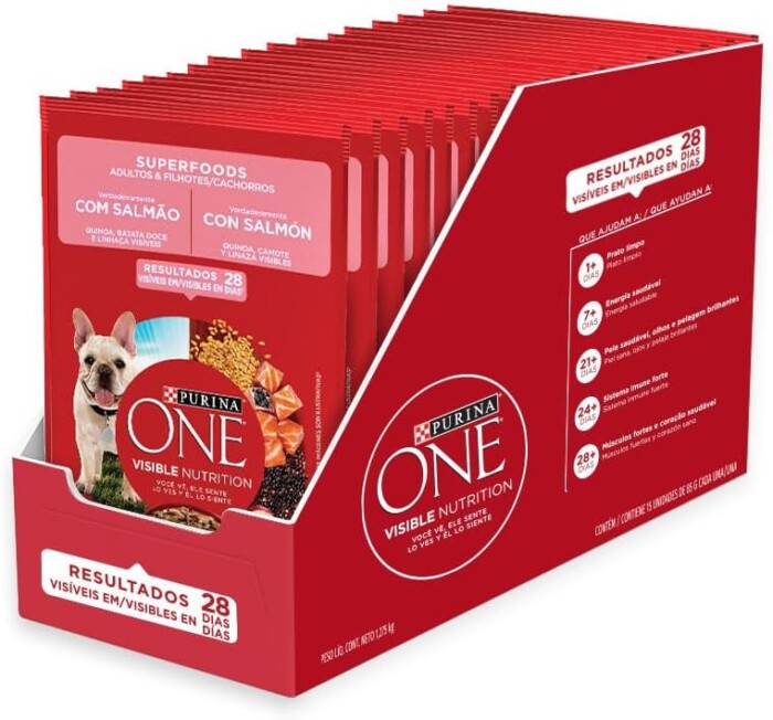 Pack Ração Úmida Purina One Cães Salmão - Com 15 Sachês 85g | Petz