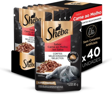 Pack Ração Úmida Sheba Sachê para Gatos Adultos Sabor Carne ao Molho 85g - 40 unidades | Petz
