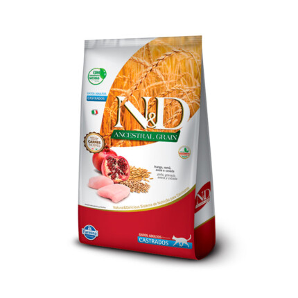 Ração Farmina N&D Ancestral Grain para Gatos Castrados Sabor Frango e Romã | Petz