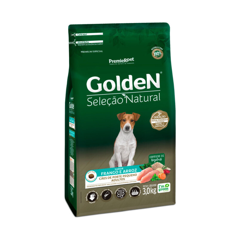 Ração Golden Seleção Natural Mini Bits para Cães Adultos de Porte Pequeno Sabor Frango e Arroz | Petz