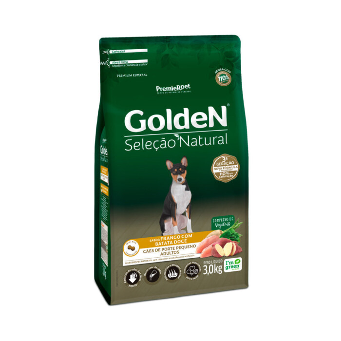 Ração Golden Seleção Natural para Cães Adultos de Porte Pequeno Sabor Frango com Batata Doce | Petz