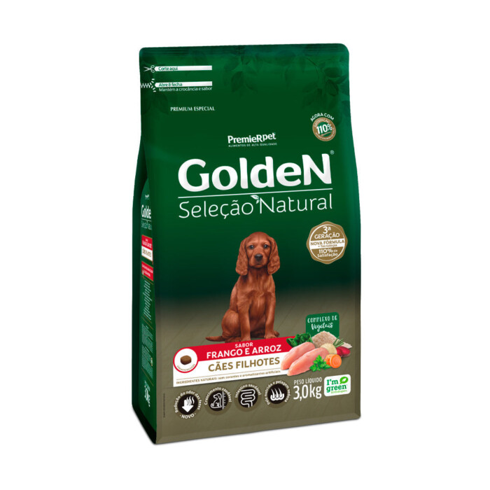 Ração Golden Seleção Natural para Cães Filhotes Sabor Frango e Arroz | Petz