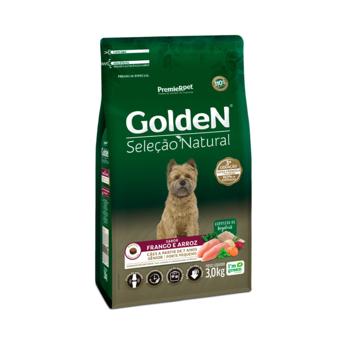 Ração Golden Seleção Natural para Cães Sênior de Porte Pequeno Sabor Frango e Arroz | Petz