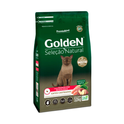 Ração Golden Seleção Natural para Gatos Castrados Sabor Frango com Batata Doce | Petz