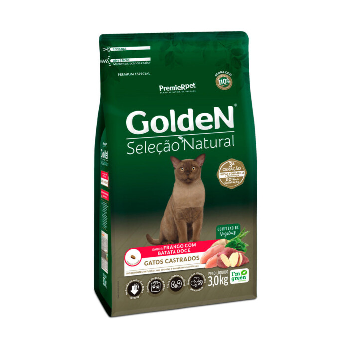 Ração Golden Seleção Natural para Gatos Castrados Sabor Frango com Batata Doce | Petz
