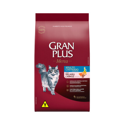 Ração GranPlus para Gatos Adultos Castrados Sabor Salmão e Arroz 10,1KG | Petz