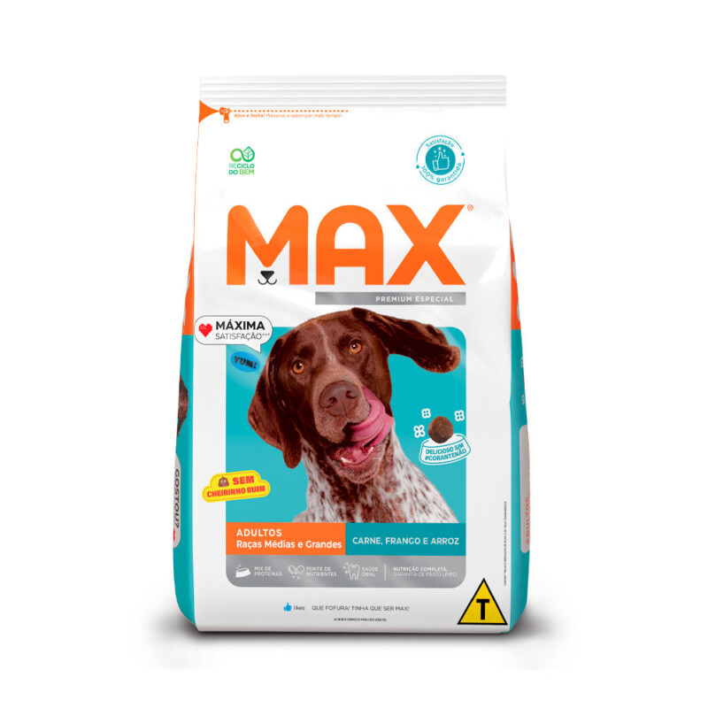 Ração Max para Cães Adultos de Porte Médio e Grande Sabor Carne, Frango e Arroz | Petz