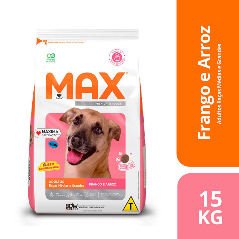 Ração Max para Cães Adultos de Porte Médio e Grande Sabor Frango e Arroz | Petz