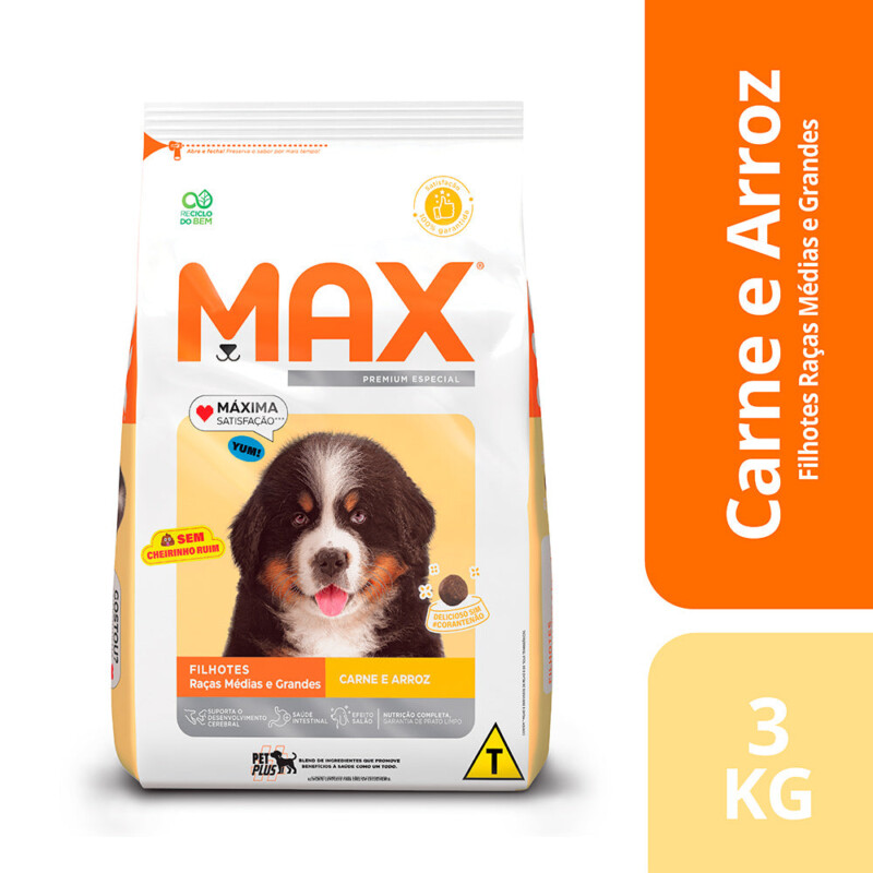 Ração Max para Cães Filhotes de Porte Médio e Grande Sabor Carne e Arroz | Petz