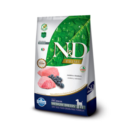Ração N&D PrimeCordeiro e Blueberry Cães Adultos Raças Médias Farmina | Petz