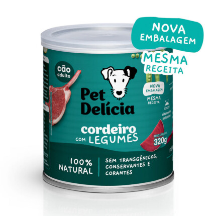 Ração Úmida Natural Pet Delícia Cordeiro com Legumes Proteína Alternativa para Cães Adultos 320 g | Petz