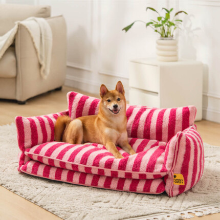 Sofá-cama Moderno Listrado de Lã de Carneiro Falsa de Camada Dupla para Cães e Gatos | Petz