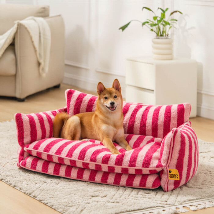 Sofá-cama Moderno Listrado de Lã de Carneiro Falsa de Camada Dupla para Cães e Gatos | Petz